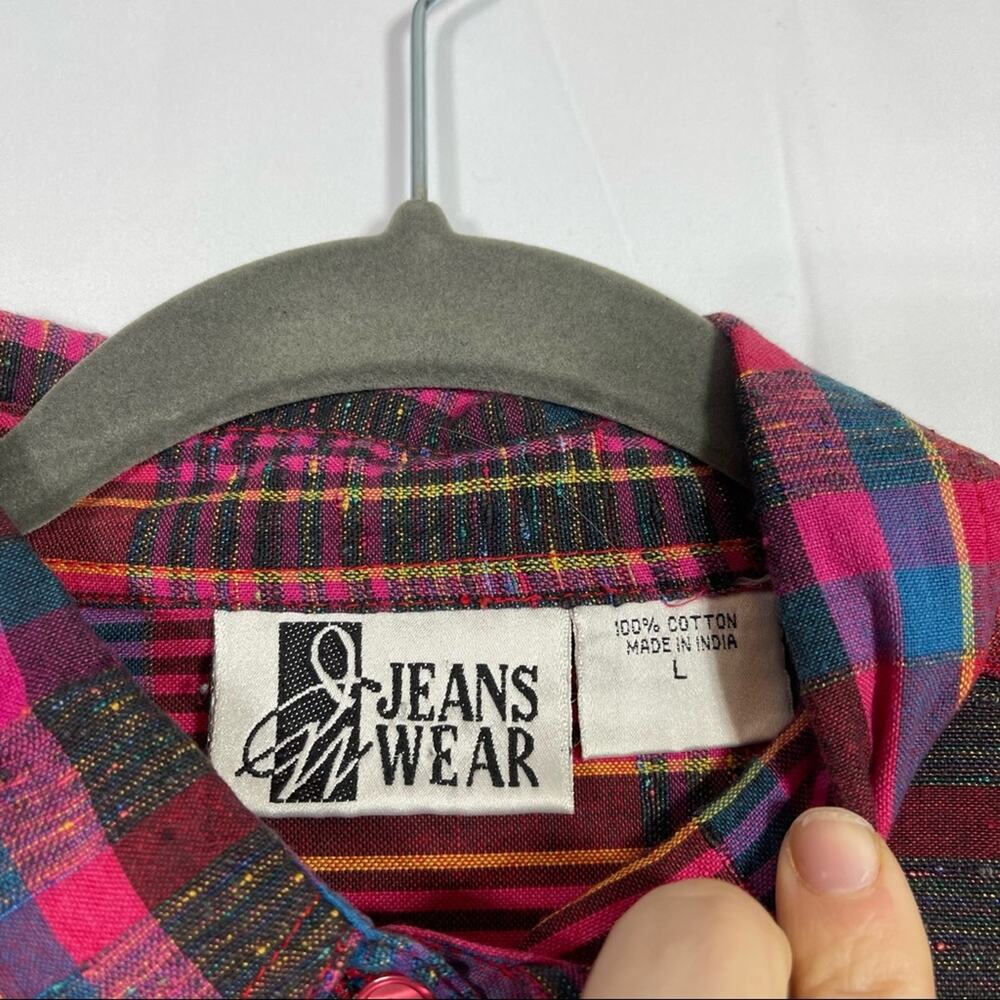 Jeans Wear, Vintage Plaid Button Down Shirt, Size Large. Hidden Buttons! - Picture 6 of 7